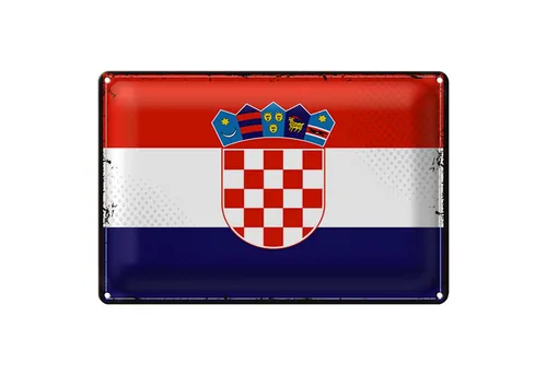 Roomando Metallschild Blechschild Flagge Kroatien 30x20cm Retro Flag of Croatia