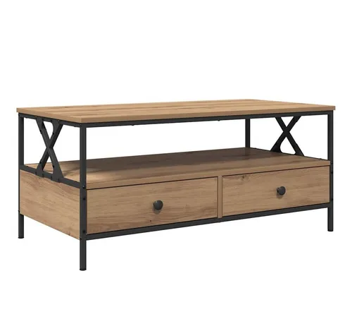 vidaXL Couchtisch Eiche handwerklich 100 x 51 x 45 cm - Moderner Couchtisch aus Holzwerkstoff mit 2 Schubladen und praktischem Stauraum, ideal für Wohnzimmer und soziale Räume. Stilvolles Design vereint Funktionalität und Eleganz.