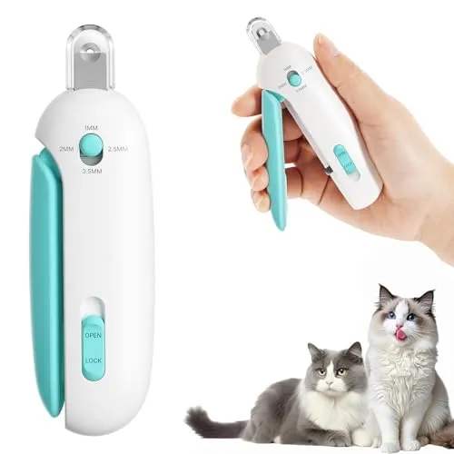 AABDTYYD Katzen Nagelschere mit Einstellbarem 3-Größen-Schneideloch Versteckter Nagelfeile | Sichere Anti-Spritzer Krallenschere Katzen für Katzenkinder Hauskatzen Pflege (Blau
