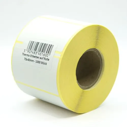 MD Labels Weiße Thermoetiketten auf Rolle 70 × 40 mm – 1.000 Stück, permanent haftend, für Barcode, Versand & Lager, selbstklebende Etiketten für Thermodrucker