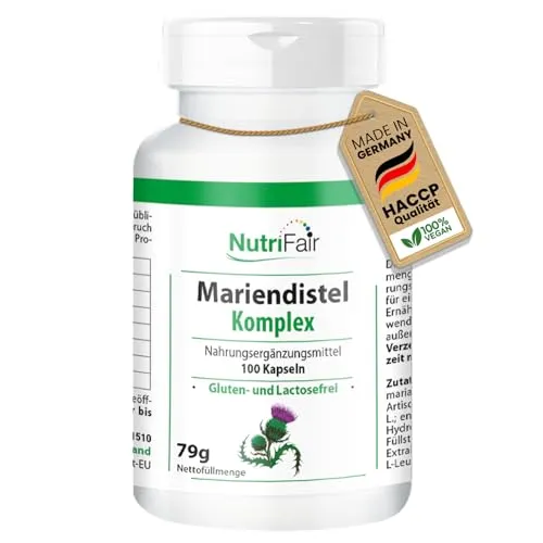 Nutrifair Mariendistel Komplex, 3-fach-Komplex mit Mariendistel, Artischocke & Löwenzahn, Leberfunktion & Fettstoffwechsel, 250mg Silymarin pro Tag, 100 Kapseln, Hochdosiert, 100% Vegan