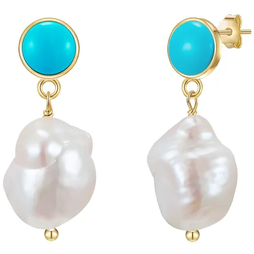 Glanzstücke München Ohrhänger aus Sterling Silber mit Gelbgold und Türkis - Elegante Ohrhänger aus 925er Sterlingsilber, veredelt mit Gelbgold und kombiniert mit barocken Süßwasser-Zuchtperlen und Türkis-Edelsteinen. Ein Must-Have für Damen, die zeitlosen Schmuck mit Stil suchen!