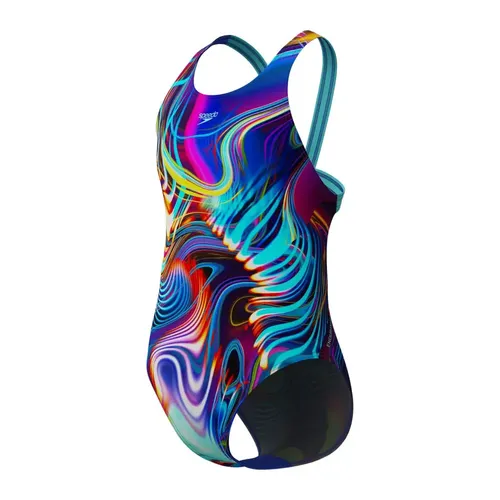 Speedo Girls Digital Allover Leaderback Swimsuit - Blue/Multi