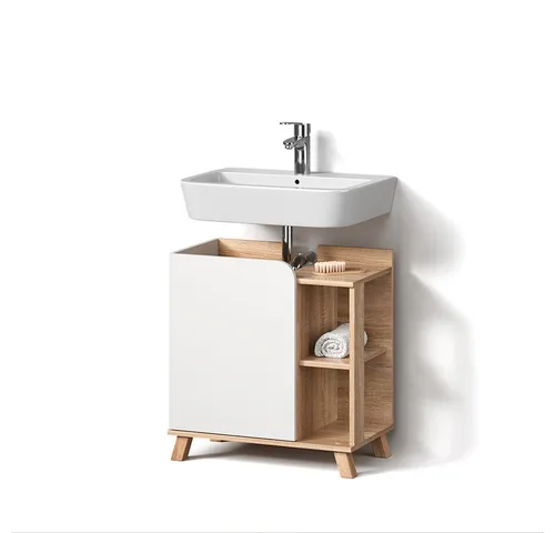 Livinity® Waschbeckenunterschrank Marano, Sonoma/Weiß, 60 x 65 cm - Waschbeckenunterschrank mit modernem Design und praktischen offenen Fächern für zusätzlichen Stauraum, ideal für Ihr Badezimmer.