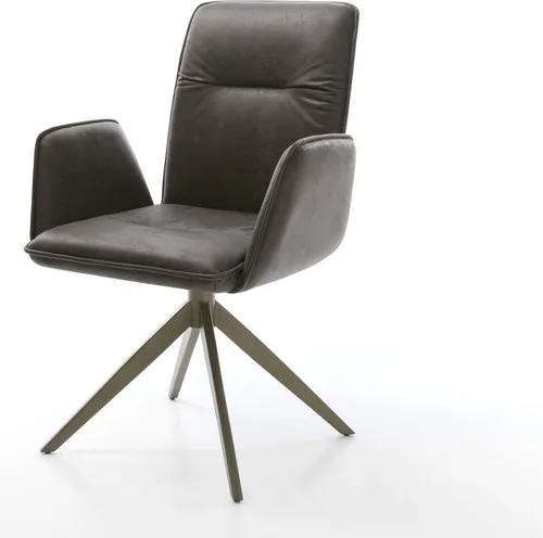 DELIFE Polsterstuhl Vinja-Flex - 360° drehbar mit Effektfinish Titan Anthrazit - Polsterstuhl Vinja-Flex mit freistehenden Armlehnen, eleganter Kedernaht und robustem Mikrofaserbezug. Ideal für modernes Wohnen, bequem und rückenschonend. Belastbar bis 125 kg.