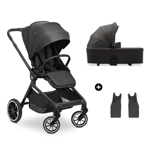 hauck 2 in 1 Kinderwagen Set Move N Care (Black) - Kombikinderwagen ab Geburt bis 22 kg, wendbarer Buggysitz mit Liegefunktion, große Babywanne und UV-Schutz 50+, ideal für jeden Untergrund durch große Gummireifen und 4-fach Federung.