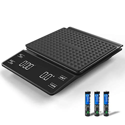 3T6B Kaffeewaage mit Timer, 3kg/0.1g Kaffeewaage Elektronische Küchenwaage, Digitale Kaffee Skala mit LED-Anzeige, Multifunktionale Espressowaage, Lebensmittelwaage (Enthält 3 Batterien)