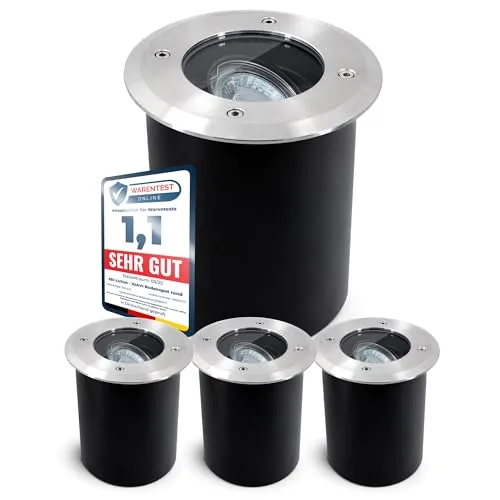 SSC-LUXon JUAVI Bodeneinbaustrahler IP67, 4 Stück, schwenkbar - Lampen für außen, befahrbar bis 2000 kg, mit justierbarem Lichtstrahl für perfekte Akzentbeleuchtung, robust und wetterfest dank IP67 Schutz.