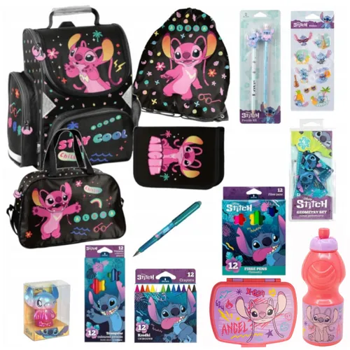 LILO & STITCH 14-teiliges Schulset mit Rucksack, schwarz/rosa