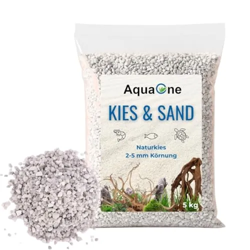 AquaOne Aquarium Kies Sand 5 kg I Bodengrund hell schwarz bunt fein mittel grob I Aquariumkies Premium Qualität I Quarzsand Aquariumkies Deko Aquascaping Körnung (noa 2-5mm)