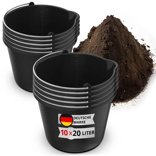10x 20L Baueimer mit Ausguss - Universeller Kunststoffeimer mit Messskala und Tülle, ideal für Heimwerker und Betriebe. Perfekt für Mörtel, Zement, Wasser und mehr – der ideale Alltagshelfer mit 20L Fassungsvermögen.