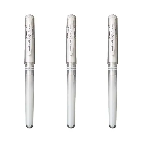 Uni-Ball Mitsubishi Pencil – 3 Tintenroller, Geltinte Signo Broad weiß – Spitze 1 mm – Breite Schrift – Kreativer Roller für Karten und kreative Hobbys