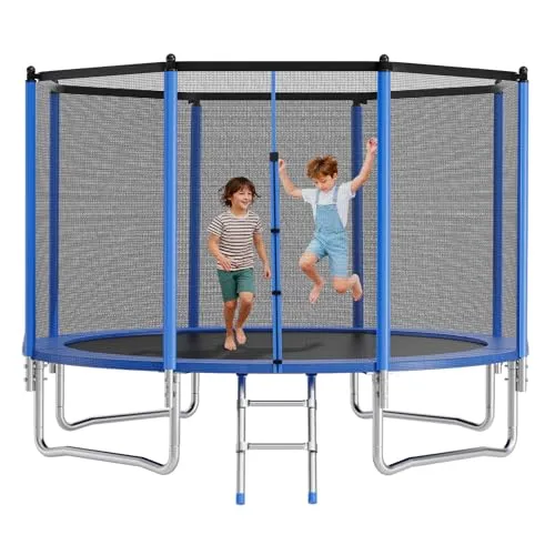 VEVOR Outdoor Trampolin Bodentrampolin 427 x 427 cm mit Sicherheitsnetz & Stahlrahmen, ASTM-geprüft, Hochleistungstrampolin, max. 204 kg Gewichtskapazität, Gartentrampolin für Kinder