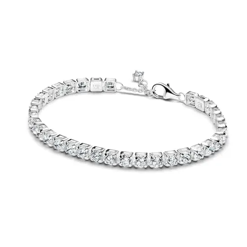 PANDORA Timeless - Funkelndes Tennisarmband aus Sterling Silber mit 34 Cubic Zirkonia, Größe 18 cm, ideal für Lagenlooks und als Geschenk