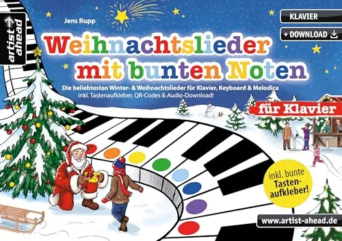 Weihnachtslieder mit bunten Noten für Klavier von artist ahead Musikverlag