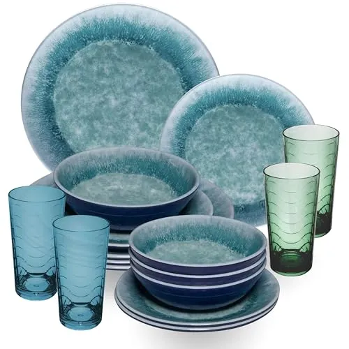 Melamin Geschirr Set Adria Blue für 4 Personen