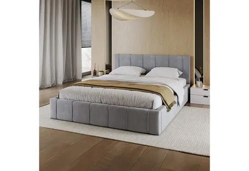 Bett FLORIDA 90x200 mit Lattenrost und Bettkasten - Modernes Einzelbett in Grau mit großem Bettkasten und Lattenrost, ideal für Schlafzimmer und platzsparende Lösungen.