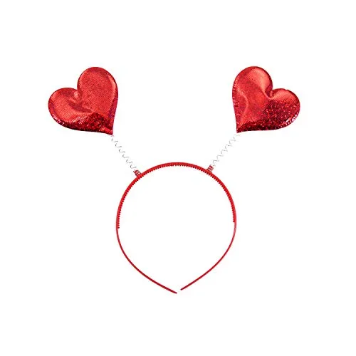 Oblique Unique® Herz Haarreifen mit 2 Herzen in Rot und Glitzereffekt als Fasching Karneval Motto Party Kostüm Accessoire