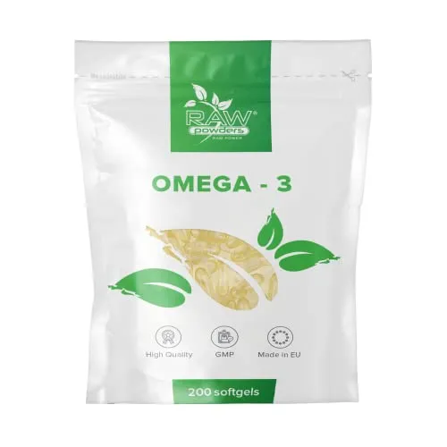 Omega-3, 200 Softgels – Unterstützung für Herz, Gehirn & Sehkraft | ISO-lizenziert | GMO-frei, glutenfrei, milchfrei & allergenfrei Raw Powders