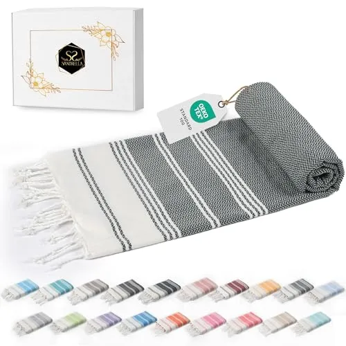 Sandrella Hamamtuch Sauna Damen & Herren groß 100x200 Baumwolle Strandtuch Decke Pestemal Geschenkset | dunkelgrün