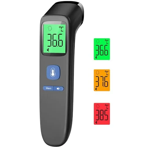 Fieberthermometer für Babys, Kinder und Erwachsene, Kontaktloses Stirnthermometer, Digitales Infrarot Thermometer mit sofortigen genauen Messwerten, Fieberalarm und 35 Speicherabruf - LCD Schwarz