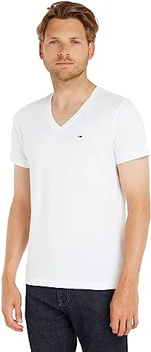 Tommy Jeans Herren T-Shirt Kurzarm TJM Original V-Ausschnitt, Weiß (Classic White)