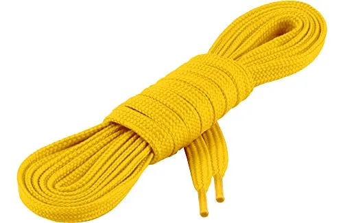 Ladeheid Qualitäts-Schnürsenkel LAKO1001, Flachsenkel für Arbeitsschuhen und Sportschuhen aus 100% Polyester, ca. 7 mm Breit, 18 Farben, 60-200 cm Länge, Gelb104, 100cm