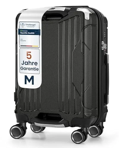 4FLY Hartschalen-Handgepäckkoffer M – Schwarz mit TSA-Schloss und 4 Spinner-Rollen