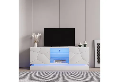 STILVORA TV-Schrank mit Glasablage und LED-Beleuchtung - Moderner TV-Schrank (160 cm) mit elegantem Hochglanz-Finish und flexiblen Einlegeböden. Ideal für ein aufgeräumtes Wohnzimmer und geeignet für Fernseher bis 70 Zoll. Integrierte, geräuschlose Scharniere sorgen für Komfort im Alltag.