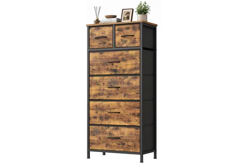 SONGMICS Kommode mit 6 Stoffschubladen, Vintage-Braun, 50,6 x 30 x 117,7 cm