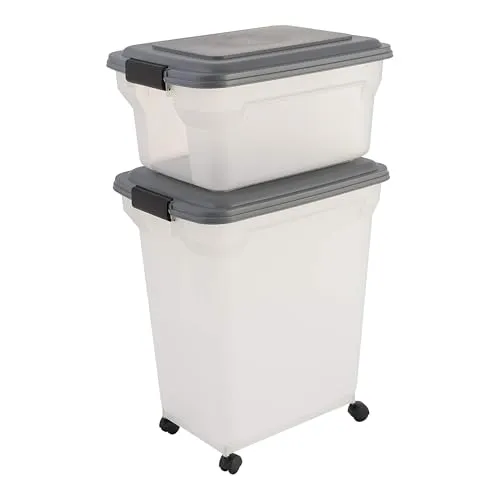 Iris Ohyama Hundefutter Aufbewahrung mit Rollen, 45L+20L - Futteraufbewahrung für Hunde, luftdicht und mit Rollen für einfache Mobilität, hält Futter frisch und schützt vor Feuchtigkeit und Staub.