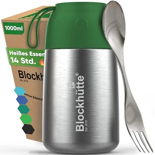 Blockhütte Edelstahl Thermobehälter 1L – Auslaufsicherer Thermos Essensbehälter für Kinder und Erwachsene