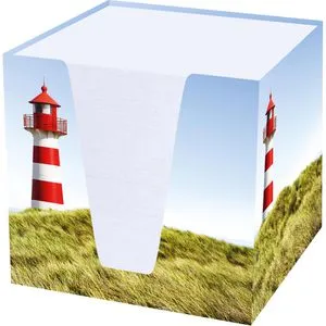 RNK Zettelbox Leuchtturm, 46545, 9,2 x 9,2 cm, gefüllt mit 900 Notizzetteln, aus Karton