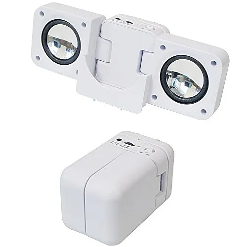 BestPlug Aufklappbare Stereo Doppel-Lautsprecher Boxen inkl. Netzteil, Weiss mit 3,5mm Klinke-Kabel