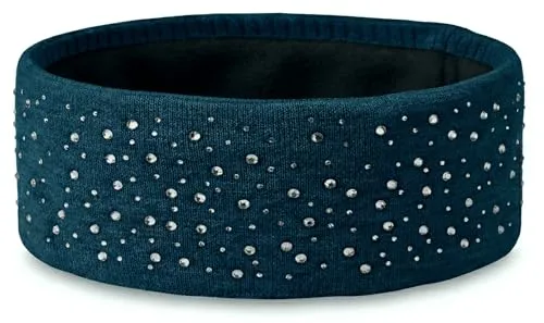styleBREAKER Stirnband Damen Winter mit Strasssteinen und Fleece Innenfutter | warmes elastisches Feinstrick Haarband gefüttert | Glitzer Headband für kalte Tage, Farbe:Petrol-Blau