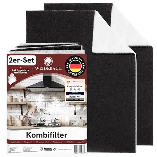 WEIDEBACH® 2x KOMBI-Filter für Dunstabzugshaube mit AKTIVKOHLE & FETTFILTER, 57x47 cm [zuschneidbar] – ca. 1,7 cm dick -, Dunstabzugshauben-Filter, Kombifilter Abzugshaube, Aktivkohlefilter Dunstabzug