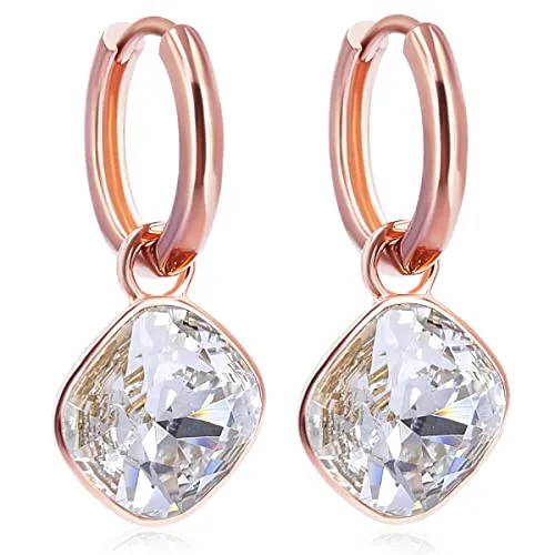 Rosegold Creolen Charm Anhänger Marken Kristalle Ohrringe 925 Sterling NOBEL SCHMUCK