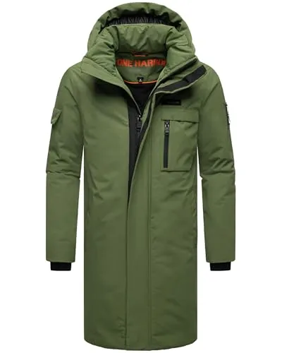 STONE HARBOUR Herren Wintermantel Xandroo XX Pine Olive Gr. S - Langer, warmer Wintermantel für Herren mit abnehmbarer Kapuze und modernen magnetischen Details. Robustes Material sorgt für optimalen Schutz bei Wind und Wetter. Ideal für kalte Tage im Herbst und Winter.