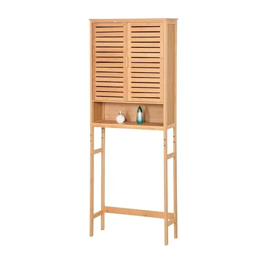 Bambus Waschmaschinenschrank 170x66x23cm - Praktischer Badschrank über der Waschmaschine, aus robustem Bambus, mit verstellbaren Regalböden für optimale Raumausnutzung und ideal für skandinavische & Eco-Designs.