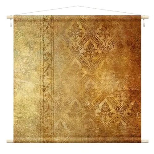micasia Wandteppich Muster Stoffbild - Vintage Ornamente für Wohnzimmer & Schlafzimmer - 90x90cm - Hochwertiger Wandteppich mit natürlicher Optik, ideal für eine gemütliche Atmosphäre in jedem Raum. Aus stabilem Canvas, inklusive Holzstäben und Baumwollseil für einfache Aufhängung. Made in Germany.