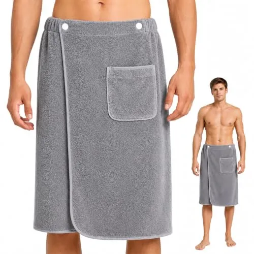 Saunakilt Herren, Verstellbar Saunahandtuch mit Druckknöpfe für Spa | Sauna Kilt Männer, Saunakilt Herren, Verstellbar Handtuch Für Baden, Fitnessstudio, Dusche, Komfortabel und Elastisch,Grau