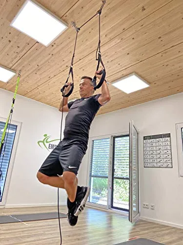 eaglefit Sling-Trainer Multi mit Umlenkrolle und Edelstahl-Deckenhalterung - Schlingentrainer für Krafttraining, ideal für Zuhause und Leichtathleten; flexibel einstellbare Griffe und robustes Design für Profis und Heimsportler.