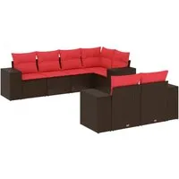 vidaXL 7-teiliges Gartensofa-Set mit Kissen, braun - Stylisches Gartensofa-Set aus robustem Polyrattan, ideal für Garten und Terrasse. Mit bequemen, abnehmbaren Kissen für einfachen Komfort und Pflege. Gestalten Sie Ihre Sitzbereiche flexibel und einladend.