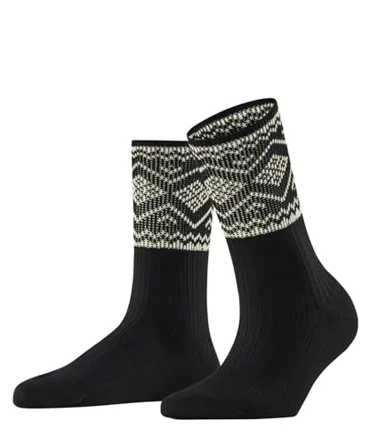 ESPRIT Damen Socken Selbu Shimmer W So Baumwolle gemustert 1 Paar, Schwarz Black 3000, 35-38