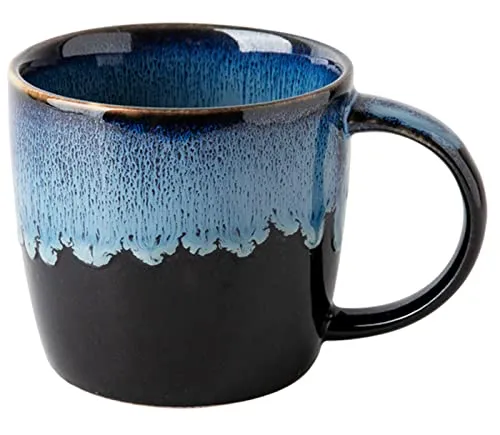 Biigming Kaffeetasse Keramik Blau Schwarz Teetasse mit Henkel 350ml Handgefertigte Keramikbecher Spülmaschinen- und mikrowellengeeignet Großer Griff Geschenk für Büro und Zuhause (2)