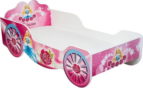 Kids Collective Kutsche Kinderbett Mädchenbett 80x160 mit Rausfallschutz - Märchenhaftes Kinderbett für Prinzessinnen, inklusive atmungsaktiver Matratze und abnehmbarem, waschbarem Bezug. Stabil und sicher bis 120 kg, ideal für Kinder von 3 bis 10 Jahren.