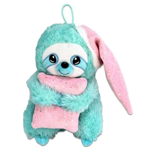 BEMIRO Faultier Kuscheltier – 25 cm, Füllung aus 100% recyceltem Material, mit Kissen, Schlaufe, gestickte Augen, glitzernde Elemente (Blau)