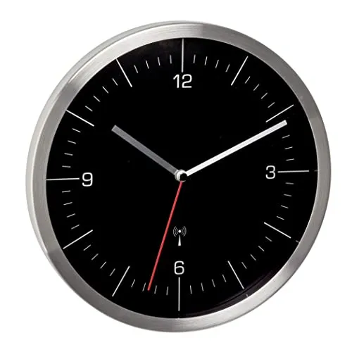 TFA Dostmann Funk Wanduhr mit lautlosem Uhrwerk - Moderne Funk-Wanduhr aus Edelstahl mit geräuschlosem Sweep-Uhrwerk, ideal für Wohnzimmer, Küche oder Büro. Immer präzise Zeit dank DCF 77 Signal.