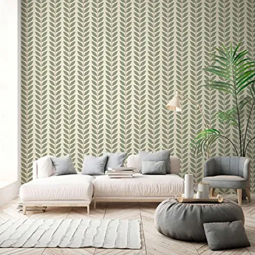 New Walls Tapete Blätter grün gold beige Retro Stil Wohnzimmer, Schlafzimmer, Küche – 10,05 x 0,53 m