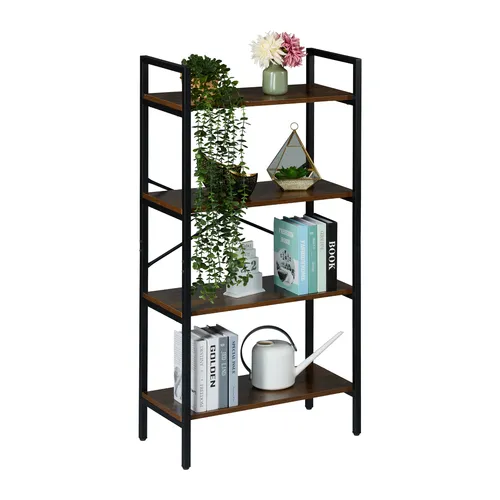 relaxdays Bücherregal Industrial Style, 4 Fächer - Bücherregal im Industrial-Design, ideal für stilvolle Aufbewahrung von Büchern und Deko. Mit hochwertigem Metall und Holzoptik ein rustikaler Blickfang für jedes Zuhause.